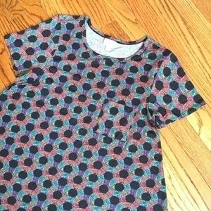 NEW LuLaRoe Carly Black Pink and Green Geometric High Low Flowy Swing Dress XS
